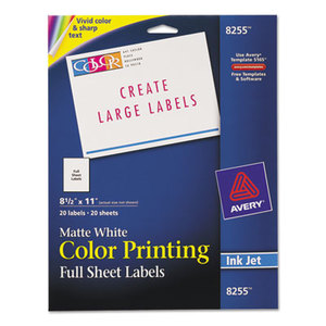 Avery 8255 Color Printing Mailing Labels, 8 1/2 x 11, Matte White, 20/Pack by AVERY-DENNISON