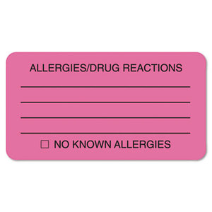 TABBIES MAP1730 Allergies/Drug Reaction Labels, 1-3/4 x 3-1/4, Fluor Pink, 250/Roll by TABBIES