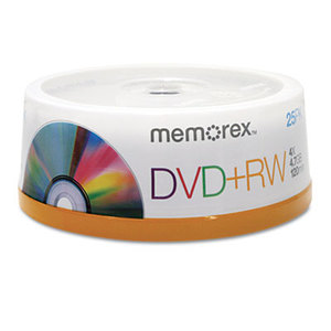 MEMOREX 05541 DVD+RW Discs, 4.7GB, 4x, Spindle, Silver, 25/Pack by MEMOREX