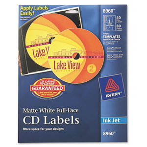 Avery 8960 Inkjet Full-Face CD Labels, Matte White, 40/Pack by AVERY-DENNISON