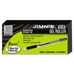 ZEBRA PEN CORPORATION 14410 Jimnie Roller Ball Stick Gel Pen, Black Ink, Medium, 24 per Box by ZEBRA PEN CORP.