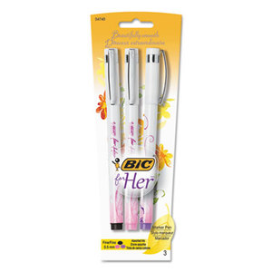 BIC FPFHP31-AST For Her Marker Pen, .5mm, Fine, Black/Pink/Purple, .5mm, 3/Pack by BIC CORP.