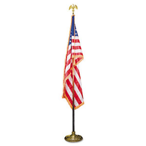 Indoor 3 ft x 5 ft U.S. Flag, 8 ft Oak Staff, 2" Gold Fringe, 7" Goldtone Eagle by ADVANTUS CORPORATION