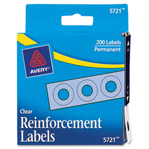 Avery 05721 Dispenser Pack Hole Reinforcements, 1/4" Diameter, Clear, 200/Pack by AVERY-DENNISON