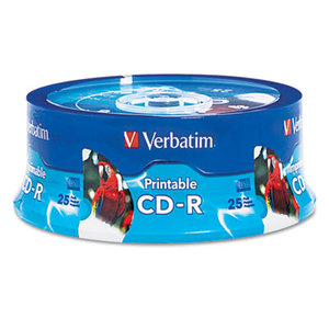 Hub Inkjet Printable CD-R Discs, 700MB/80min, 52x, White, 25/Pack by VERBATIM CORPORATION