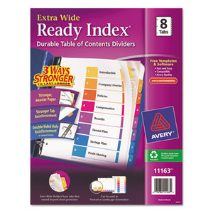 Avery 11163 Ready Index Customizable Table of Contents, Asst Dividers, 8-Tab, 11 x 9 1/2 by AVERY-DENNISON