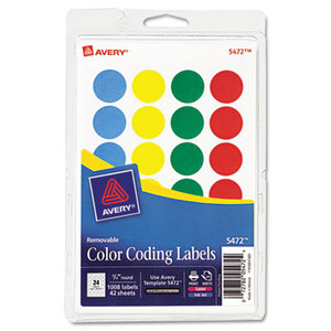 Avery 05472 Printable Removable Color-Coding Labels, 3/4" dia, Assorted, 1008/Pack by AVERY-DENNISON