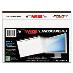 WIDE Landscape Format Writing Pad, 8 x 6, White, 40 Sheets, 1/Pad by ROARING SPRING PAPER PRODUCTS