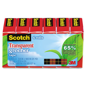 3M 6126P Transparent Greener Tape, 3/4" x 900", 1" Core, 6/Pack by 3M/COMMERCIAL TAPE DIV.