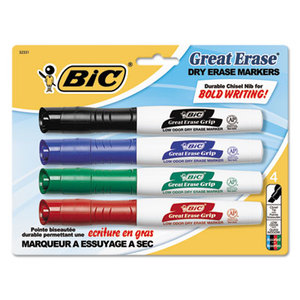 BIC GDEMP41 AST Great Erase Grip Chisel Tip Dry Erase Marker, Assorted, 4/Set by BIC CORP.