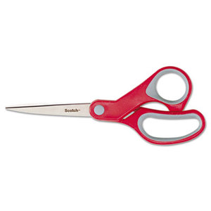 3M 1428 Multi-Purpose Scissors, Pointed, 8" Length, 3-3/8" Cut, Red/Gray by 3M/COMMERCIAL TAPE DIV.