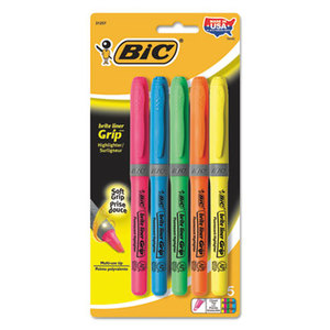 BIC GBLP51ASST Brite Liner Grip Highlighter, Chisel Tip, Fluorescent Colors, 5/Set by BIC CORP.