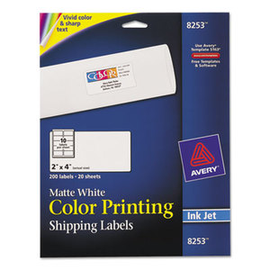 Avery 8253 Color Printing Mailing Labels, 2 x 4, Matte White, 200/Pack by AVERY-DENNISON