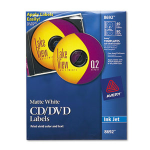 Avery 8692 Inkjet CD Labels, Matte White, 40/Pack by AVERY-DENNISON