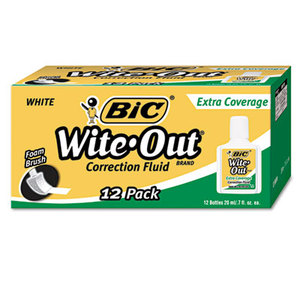 BIC WOFEC12 WHI Wite-Out Extra Coverage Correction Fluid, 20 ml Bottle, White, 1/Dozen by BIC CORP.