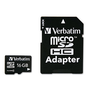 microSDHC Card w/Adapter, Class 4, 16GB by VERBATIM CORPORATION