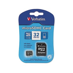 microSDHC Card w/Adapter, Class 4, 32GB by VERBATIM CORPORATION