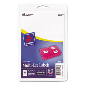 Avery 05418 Removable Multi-Use Labels, 1/2 x 3/4, White, 1008/Pack by AVERY-DENNISON