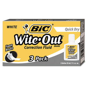 Wite-Out Quick Dry Correction Fluid, 20 ml Bottle, White, 3/Pack by BIC CORP.