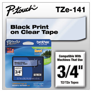 Brother Industries, Ltd TZE141 TZe Standard Adhesive Laminated Labeling Tape, 3/4w, Black on Clear by BROTHER INTL. CORP.