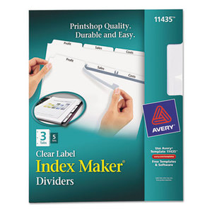 Avery 11435 Print & Apply Clear Label Dividers w/White Tabs, 3-Tab, Letter, 5 Sets by AVERY-DENNISON