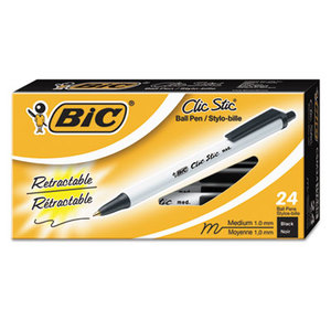 BIC CSM241-BK Clic Stic Ballpoint Retractable Pen, Black, 1mm, Medium, 24/Pack by BIC CORP.