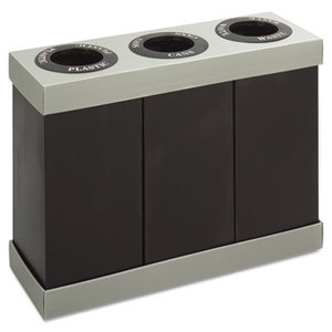 Safco Products 9798BL At-Your-Disposal Recycling Center, Polyethylene, Three 28gal Bins, Black by SAFCO PRODUCTS