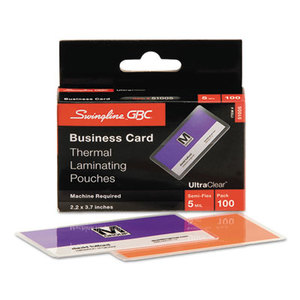 Laminating Pouches, 5 mil, 2 3/16 x 3 11/16, Business Card Size, 100 by SWINGLINE