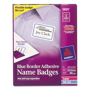 Flexible Self-Adhesive Laser/Inkjet Name Badge Labels, 2 1/3 x 3 3/8, BE, 400/BX by AVERY-DENNISON