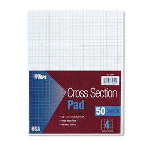 Cross Section Pads, 4 Squares, 8 1/2 x 11, White, 50 Sheets by TOPS BUSINESS FORMS