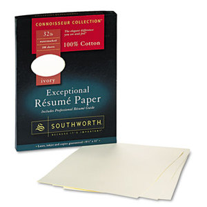 Southworth Company, Agawam, MA RD18ICF 100% Cotton Resume Paper, 32 lbs., 8-1/2 x 11, Ivory, Wove, 100/Box by SOUTHWORTH CO.