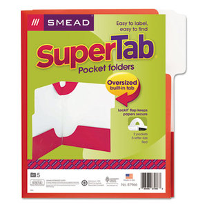 SuperTab Two-Pocket Folder, 11 x 8 1/2, Red, 5/Pack by SMEAD MANUFACTURING CO.