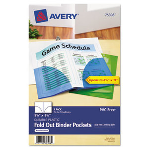 Avery 75308 Small Binder Pockets, Fold-Out, 5 1/2 x 9 1/4, Assorted, 3/Pack by AVERY-DENNISON