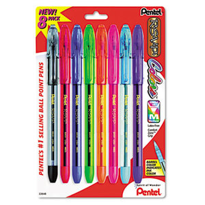 PENTEL OF AMERICA BK91CRBP8M R.S.V.P. Stick Ballpoint Pen, 1mm, Assorted Barrel, Assorted Ink, 8/Set by PENTEL OF AMERICA