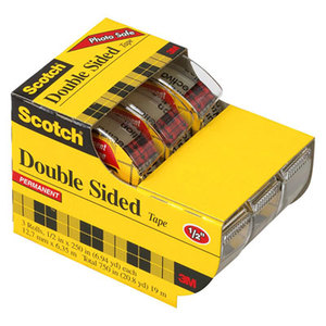 3M 3136 665 Double-Sided Permanent Tape in Hand Dispenser, 1/2" x 250", 3/Pack by 3M/COMMERCIAL TAPE DIV.