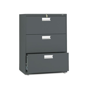 600 Series Three-Drawer Lateral File, 30w x 19-1/4d, Charcoal by HON COMPANY