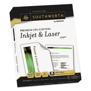 Southworth Company, Agawam, MA J344C Premium 25% Cotton Inkjet/Laser Paper, White, 97 Bright, 24lb, Letter, 250/Pack by SOUTHWORTH CO.