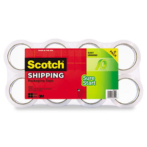 3M 3450-8 Sure Start Packaging Tape, 1.88" x 54.6yds, 3" Core, Clear, 8/Pack by 3M/COMMERCIAL TAPE DIV.