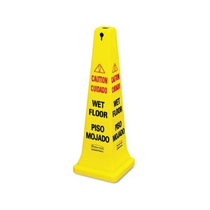 Four-Sided Caution, Wet Floor Yellow Safety Cone, 12 1/4 x 12 1/4 x 36h by RUBBERMAID COMMERCIAL PROD.
