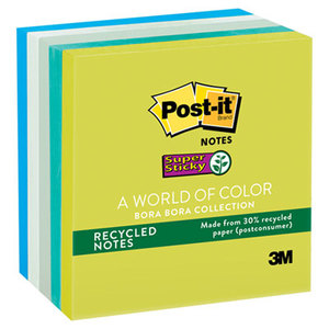 Recycled Notes in Bora Bora Colors, 3 x 3, 90/Pad, 5 Pads/Pack by 3M/COMMERCIAL TAPE DIV.