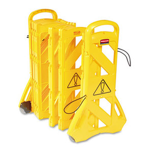 Portable Mobile Safety Barrier, Plastic, 13ft x 40", Yellow by RUBBERMAID COMMERCIAL PROD.