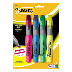 BIC BLMGP41 AST Brite Liner Grip XL Highlighter, Chisel Tip, Fluorescent, 4/Set by BIC CORP.