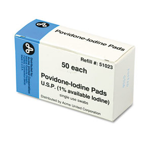 Iodine Pads, 50/Box by ACME UNITED CORPORATION