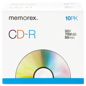 CD-R Discs, 700MB/80min, 52x, w/Slim Jewel Cases, Silver, 10/Pack by MEMOREX