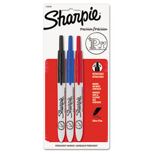 Sanford, L.P. 1735794 Retractable Permanent Marker, Ultra Fine Tip, Black, Blue, Red, 3/Set by SANFORD