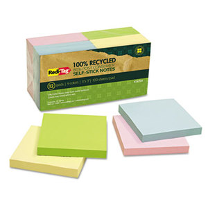 Redi-Tag Corporation 26704 100% Recycled Notes, 3 x 3, Four Colors, 12 100-Sheet Pads/Pack by REDI-TAG CORPORATION