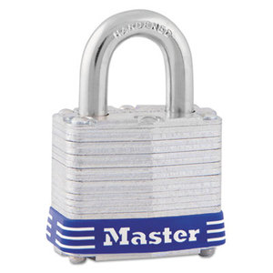 Four-Pin Tumbler Laminated Steel Lock, 2" Wide, Silver/Blue, Two Keys by MASTER LOCK COMPANY