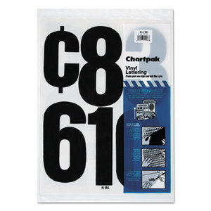 Press-On Vinyl Numbers, Self Adhesive, Black, 6"h, 21/Pack by CHARTPAK/PICKETT