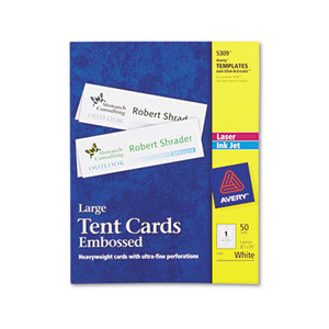 Avery 5309 Large Embossed Tent Card, White, 3 1/2 x 11, 1 Card/Sheet, 50/Box by AVERY-DENNISON