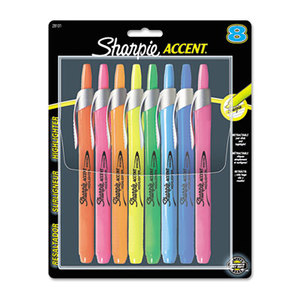 Accent Retractable Highlighters, Chisel Tip, Assorted Colors, 8/Set by SANFORD